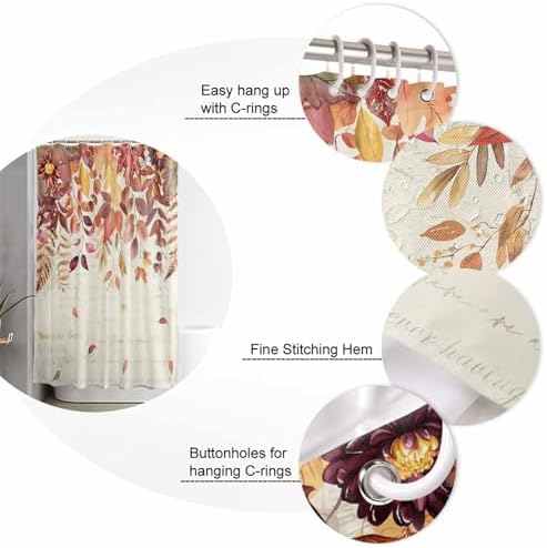 ZOE GARDEN Fall Maple Leaves Bath Set with Curtain and Rug