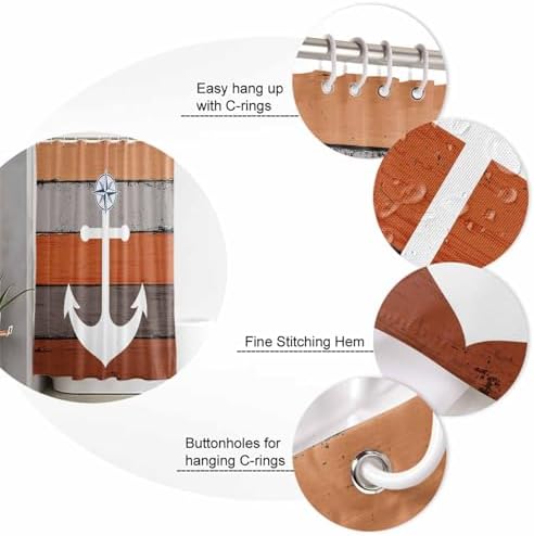 Anchor Orange Bathroom Set with Shower Curtain and Rug