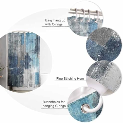 ZOE GARDEN Blue Grey Bathroom Set with Shower Curtain and Rug 1