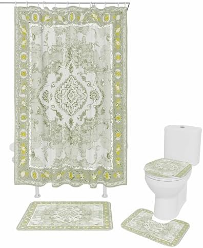 ZOE GARDEN Sage Green Bathroom Set with Curtain Rug and Accessories