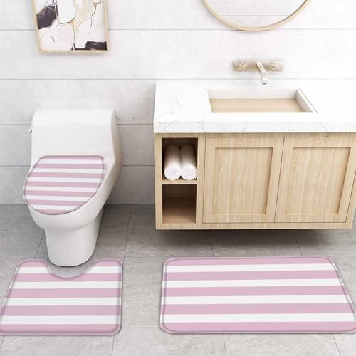 Pink Stripe Bathroom Set with Shower Curtain and Rug and Accessories