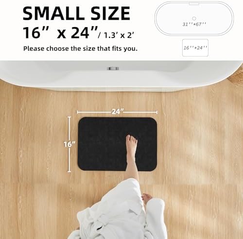 TYUU Black Bath Mat - Non Slip Quick Dry 16x24 Inches
