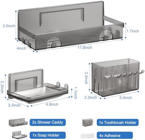 YOTOCK 4-in-1 Shower Caddy Set with Adhesive Mount and Drainage