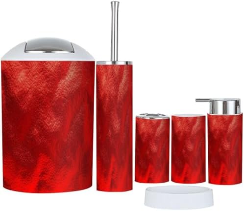 Boho Bathroom Accessory Set 6 Piece Red Foil Glitter Aluminum Shiny Ombre