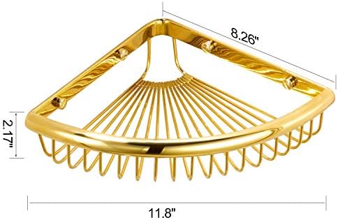 Glossy Brass Shower Caddy with Corner Storage