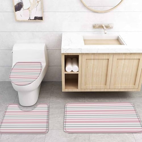 Pink Grey Bathroom Set with Curtain Rug and Accessories