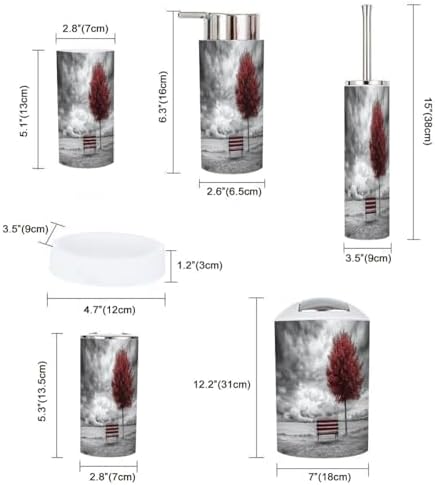 Boho Red Tree Bathroom Accessory Set 6 Piece