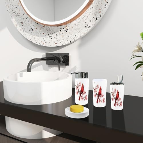 Boho Bird Red Bathroom Accessories Set 6 Piece