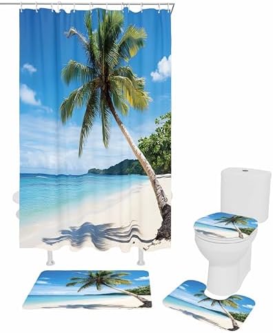 Ocean Beach Bathroom Set with Curtain Rug and Accessories
