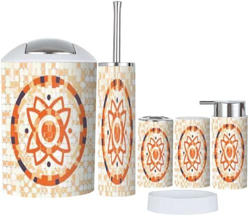 Boho Orange Tile Bathroom Accessory Set 6 Piece