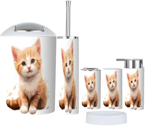 Boho Cute Orange Cat Bathroom Accessories Set of 6