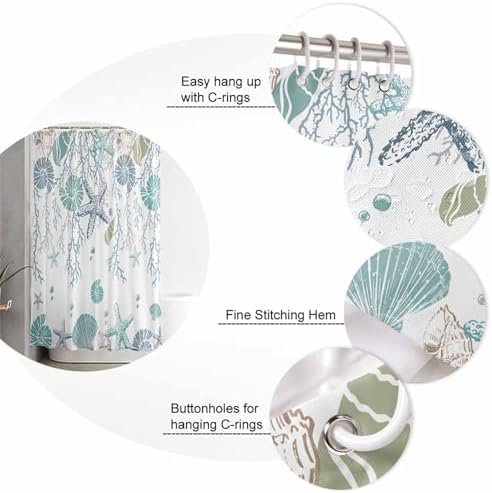 Coastal Bathroom Set with Rug and Hooks - 72x72 Inches