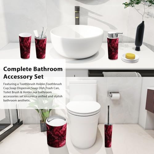 Boho Bathroom Accessory Set 6 Piece in Magenta and Maroon