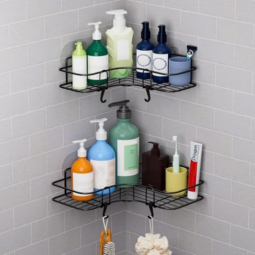 Kiemeu Corner Shower Caddy Shelf No Rust Black Organizer