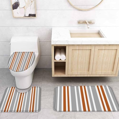ZOE GARDEN Orange Striped Bathroom Set with Curtain and Rug