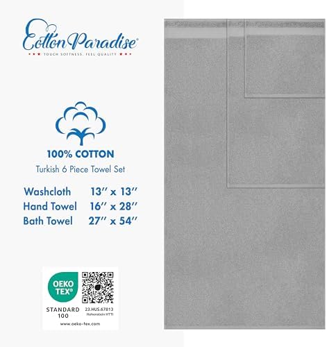 Cotton Paradise 6 Piece Towel Set - Light Gray 100 Cotton Bath Towels
