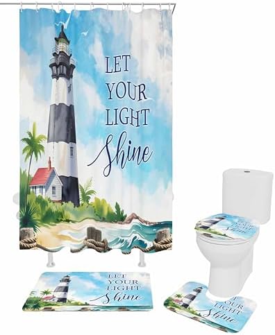 ZOE GARDEN Lighthouse Bathroom Set with Curtain and Rug