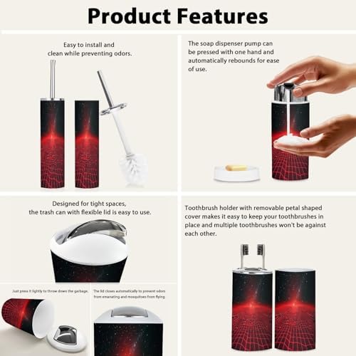 Boho Red Bathroom Accessory Set 6 Piece
