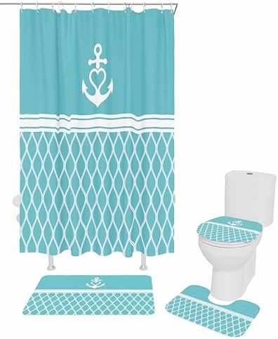 ZOE GARDEN Blue Morocco Bathroom Set with Curtain Rug and Accessories