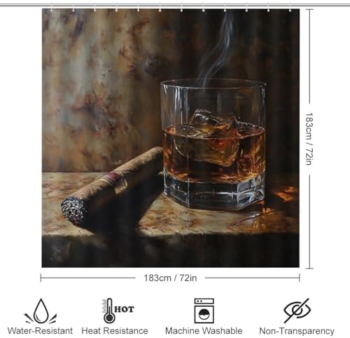HDESDIS 4Pcs Cigar Oil Painting Shower Curtain Set