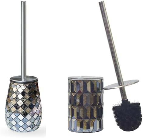 Modern Toilet Brush and Holder Set Black Gold