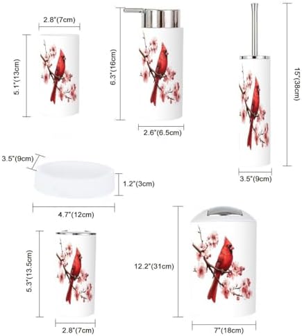 Boho Bird Red Bathroom Accessories Set 6 Piece