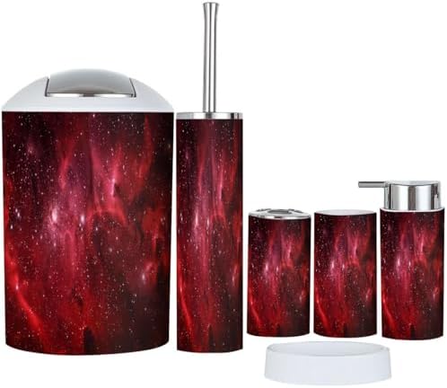 Boho Red Bathroom Accessory Set 6 Piece 1