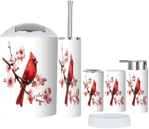 Boho Bird Red Bathroom Accessories Set 6 Piece