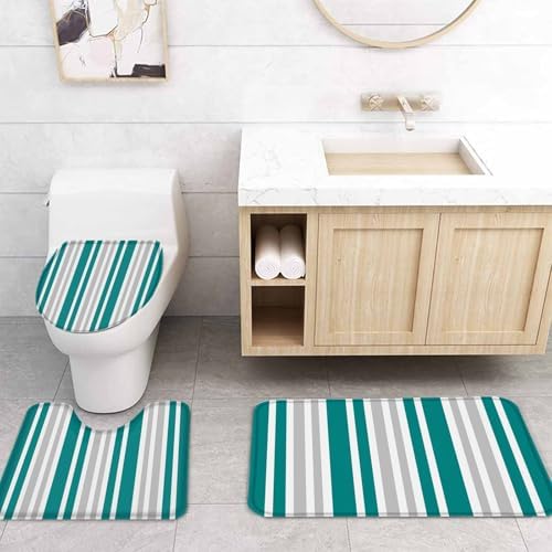 ZOE GARDEN Teal White Bathroom Set with Shower Curtain and Rug