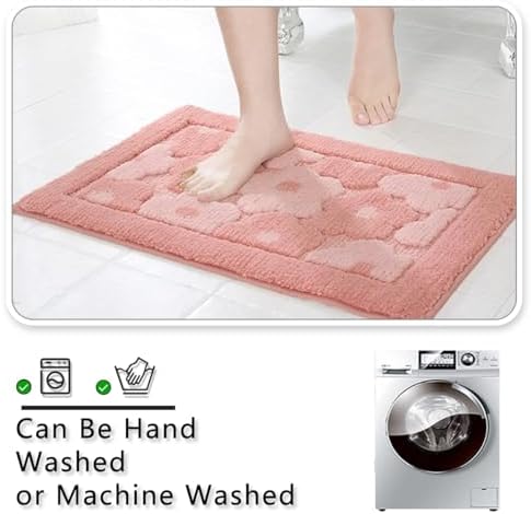 Pink Flower Bath Mat Plush Shaggy Microfiber Non-Slip Shower Rug
