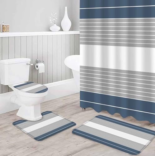ZOE GARDEN Haze Blue Striped Bathroom Set 1