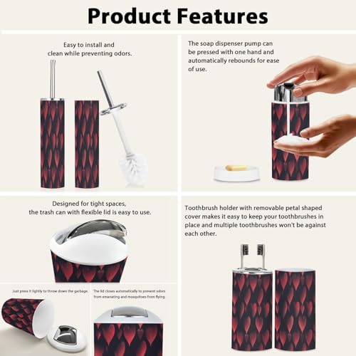 Boho Valentine Bath Accessories Set 6 Piece Red Black Hearts