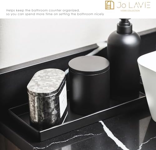 Black Resin Vanity Tray 12x5 Inch Minimalist Bathroom Organizer