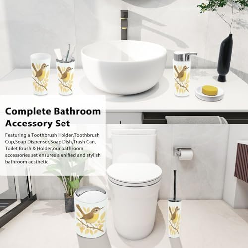 Boho Bathroom Accessory Set 6 Piece Modern Farmhouse Yellow