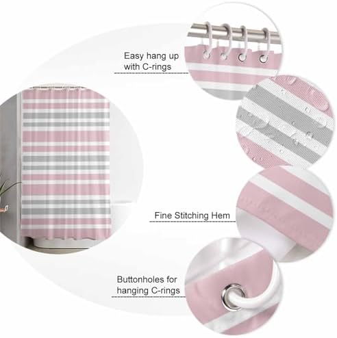 Pink Grey Bathroom Set with Curtain Rug and Accessories
