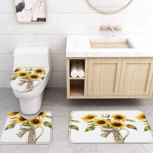 ZOE GARDEN Sunflower Bathroom Set with Curtain Rug and Hooks