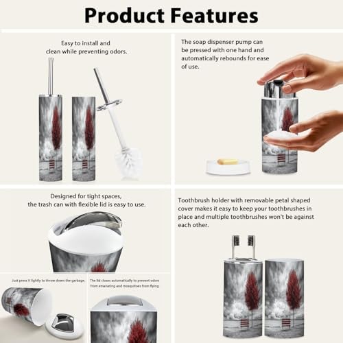 Boho Red Tree Bathroom Accessory Set 6 Piece