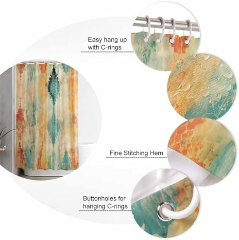 ZOE GARDEN Yellow Abstract Bathroom Set - Modern Art Shower Curtain and Rug Set