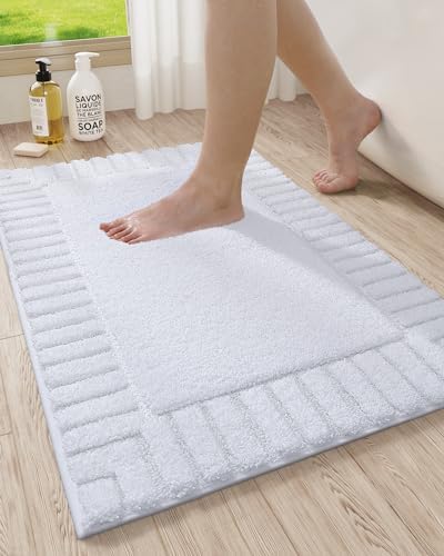 LUMI Non-Slip Bath Rug 20x32 White Machine Washable Thick Absorbent