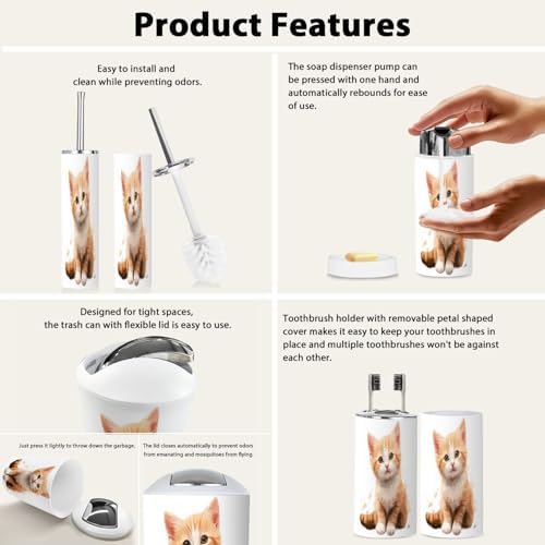 Boho Cute Orange Cat Bathroom Accessories Set of 6