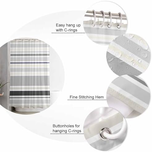 Grey Stropes Bathroom Set with Curtain Rug and Accessories