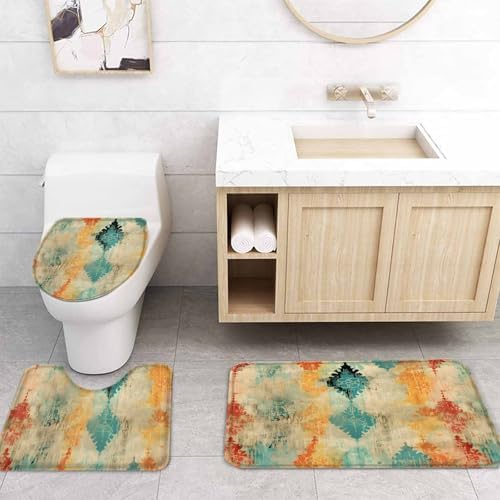 ZOE GARDEN Yellow Abstract Bathroom Set - Modern Art Shower Curtain and Rug Set
