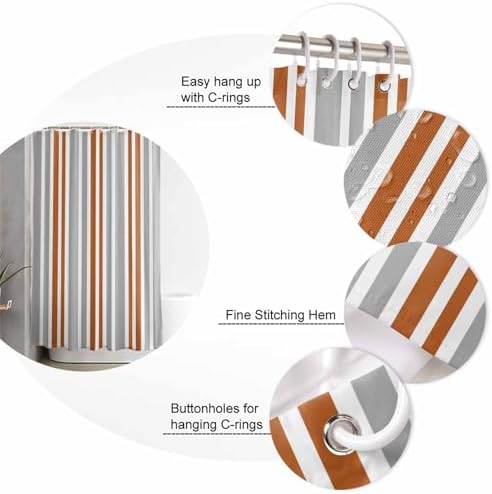 ZOE GARDEN Orange Striped Bathroom Set with Curtain and Rug
