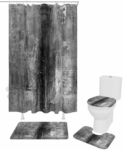 ZOE GARDEN Retro Grey Bathroom Set with Shower Curtain and Rug
