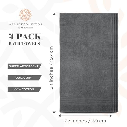 White Classic Wealuxe Grey Bath Towels Set of 4