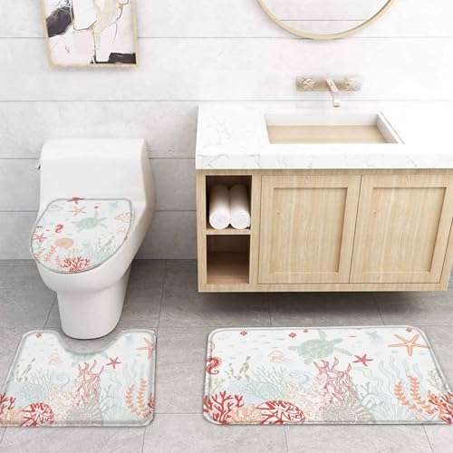 Coastal Turtle Bathroom Set with Shower Curtain Rug and Accessories