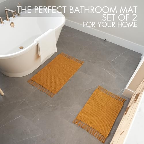 KIBAGA Set of 2 Boho Cotton Bathroom Rugs - Soft Non-Slip Stylish