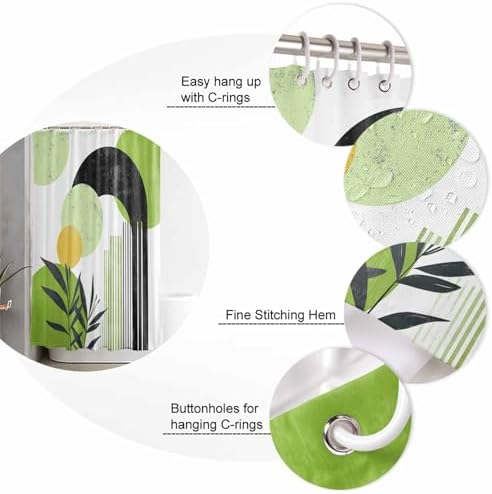 ZOE GARDEN Boho Green Bathroom Set with Curtain Rug and Hooks