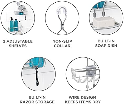 Zenna Home NeverRust Shower Caddy with Adjustable Shelves and Hooks