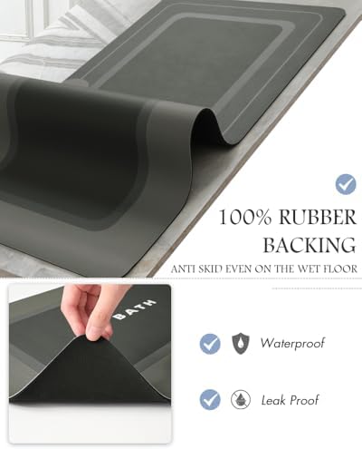 MontVoo Dark Grey Bath Mat - Non Slip Quick Dry 17x35
